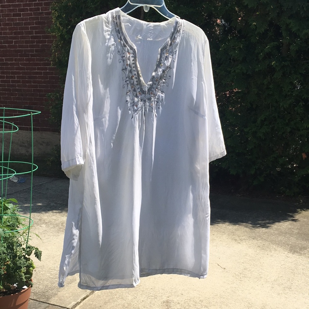 Sheer White Beach Cover up, Sz M